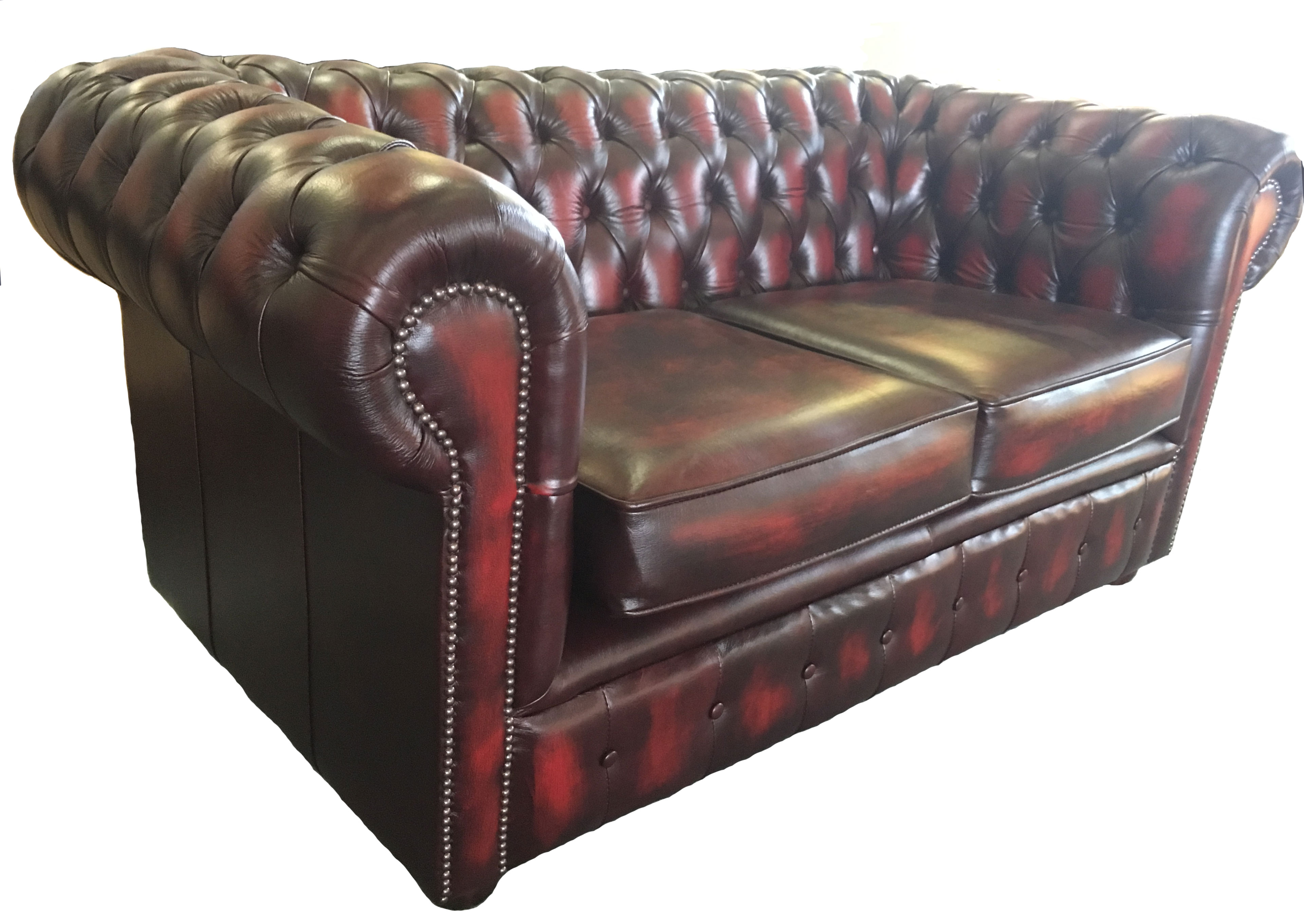 Oxblood Red Chesterfield London 100 Genuine Leather Two Seater Sofa UK