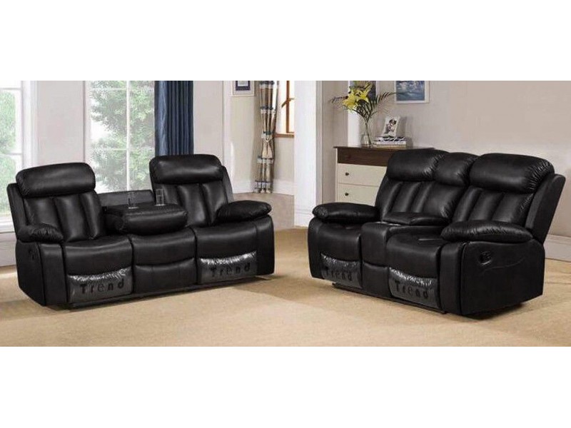 Milano 3 2 Seater Black Leather Living Room Recliner Sofa Set 2 Seater Black Leather Living Room