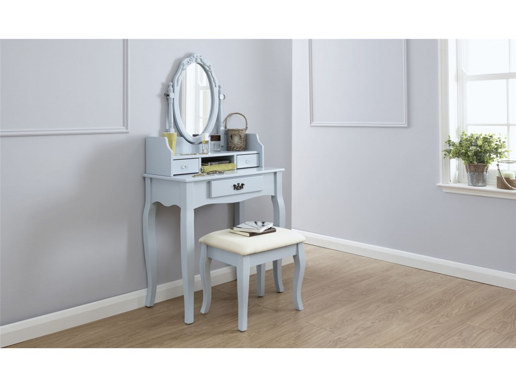 Duck Egg Blue Lumberton 3 Drawer Mirror Dressing Table Stool Set