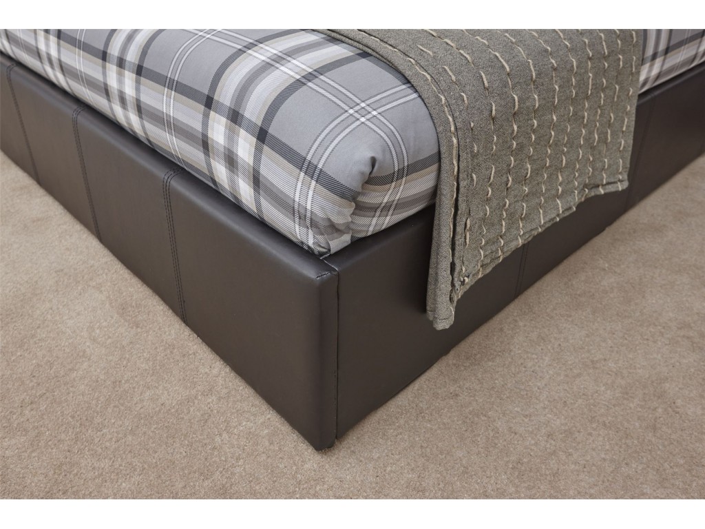 End Lift Brown Faux Leather 5ft Kingsize 150cm Ottoman Bed