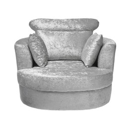 Bliss Crushed Velvet Silver Fabric Large Swivel Armchair