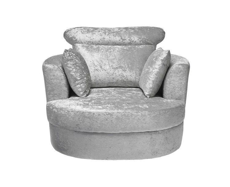 Bliss Crushed Velvet Silver Fabric Large Swivel Armchair