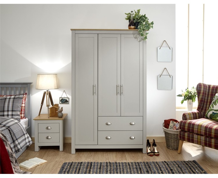 Lancaster 3 Door 2 Drawer Wardrobe Bedroom Furniture Grey