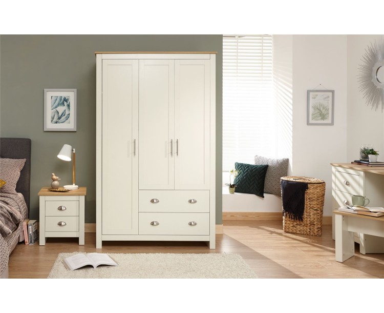 Lancaster 3 Door 2 Drawer Wardrobe Bedroom Furniture Cream