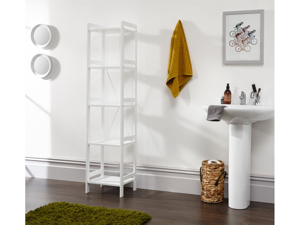 White Tall Narrow Bergen 5 Tier Open Shelving Occasional Unit