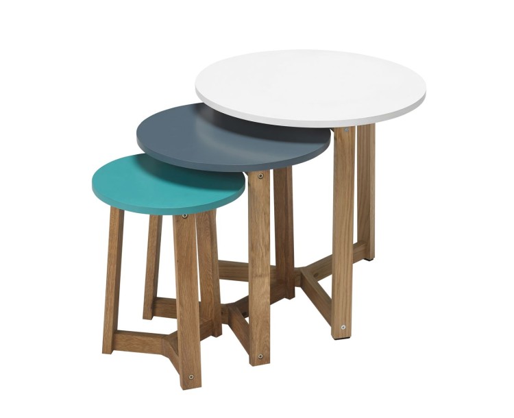 Jasper Nest of Tables Solid Oak-Funky Coloured Tops