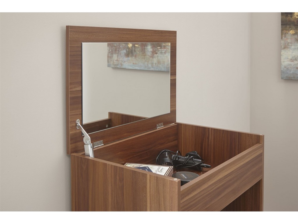 Walnut Compact Lift Up Mirror Storage Dressing Table Stool Set
