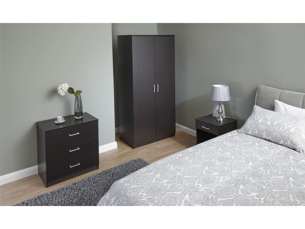Panama 3 Piece Espresso Set Wardrobe Chest of Drawers Bedside