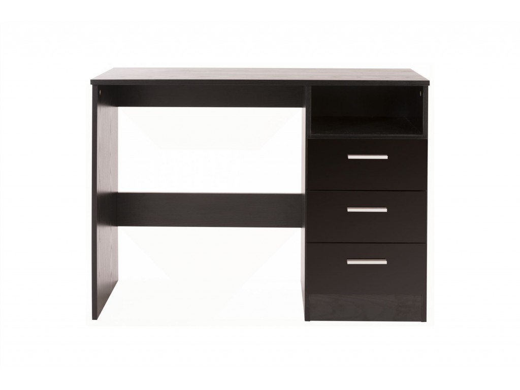 Black Ottawa Gloss Effect 3 Drawer 1 Shelf Bedroom Study Desk