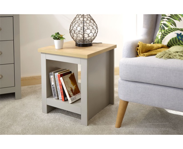 Lancaster Side end Lamp Table with Shelf Grey