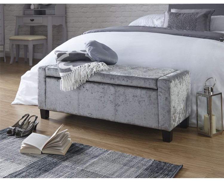 Verona Ottoman Bench Grey Crushed Velvet