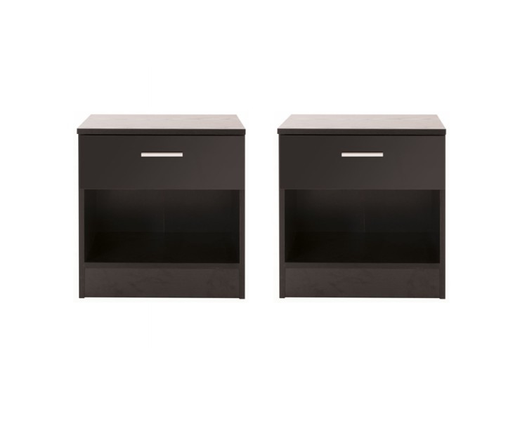 Pair of Ottawa Black Bedside Table Cabinet