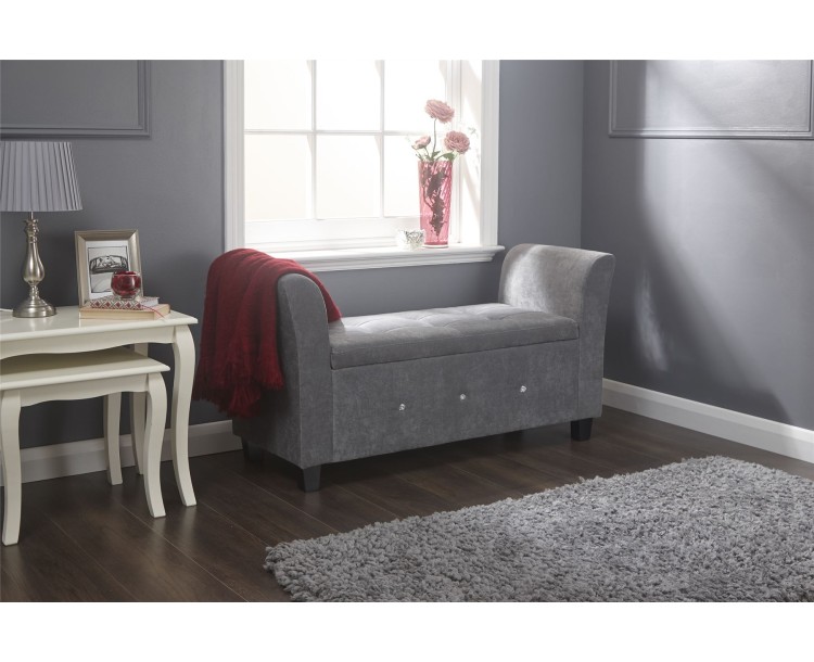 Verona Diamante Grey Chenille Lift Up Storage Window Seat