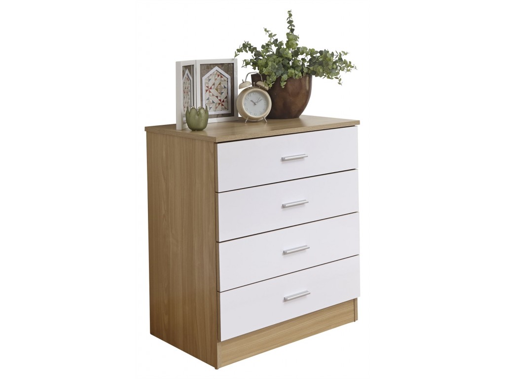 Contemporary Melbourne White Oak Gloss Bedroom 4 Drawer Chest