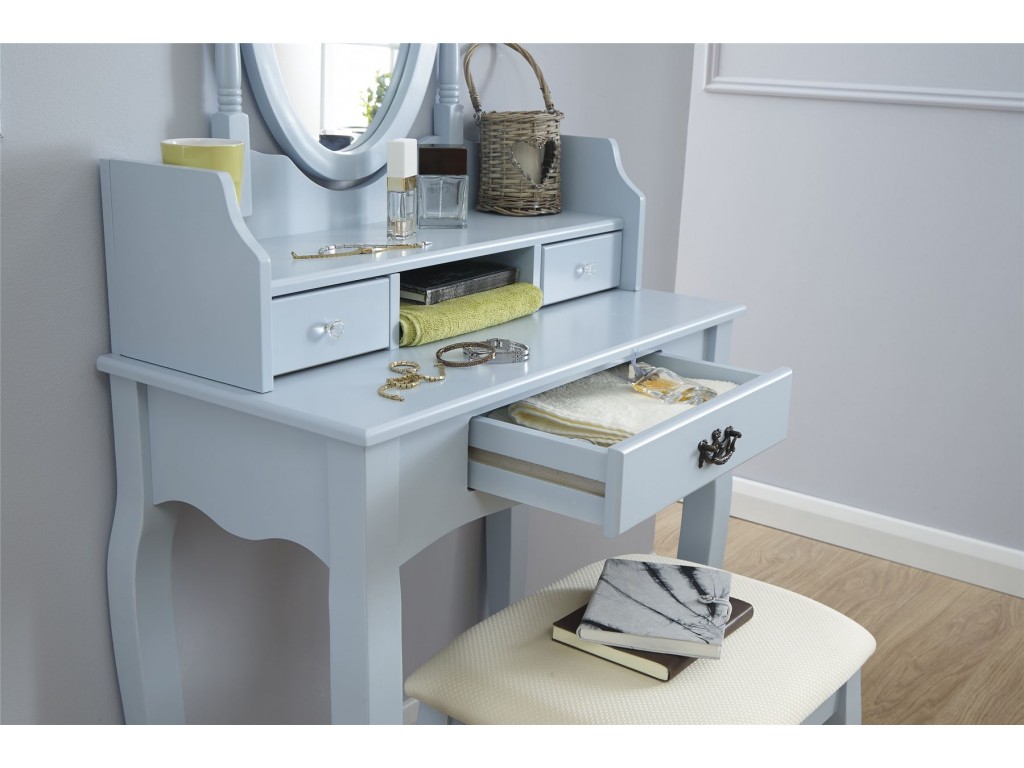 Duck Egg Blue Lumberton 3 Drawer Mirror Dressing Table Stool Set