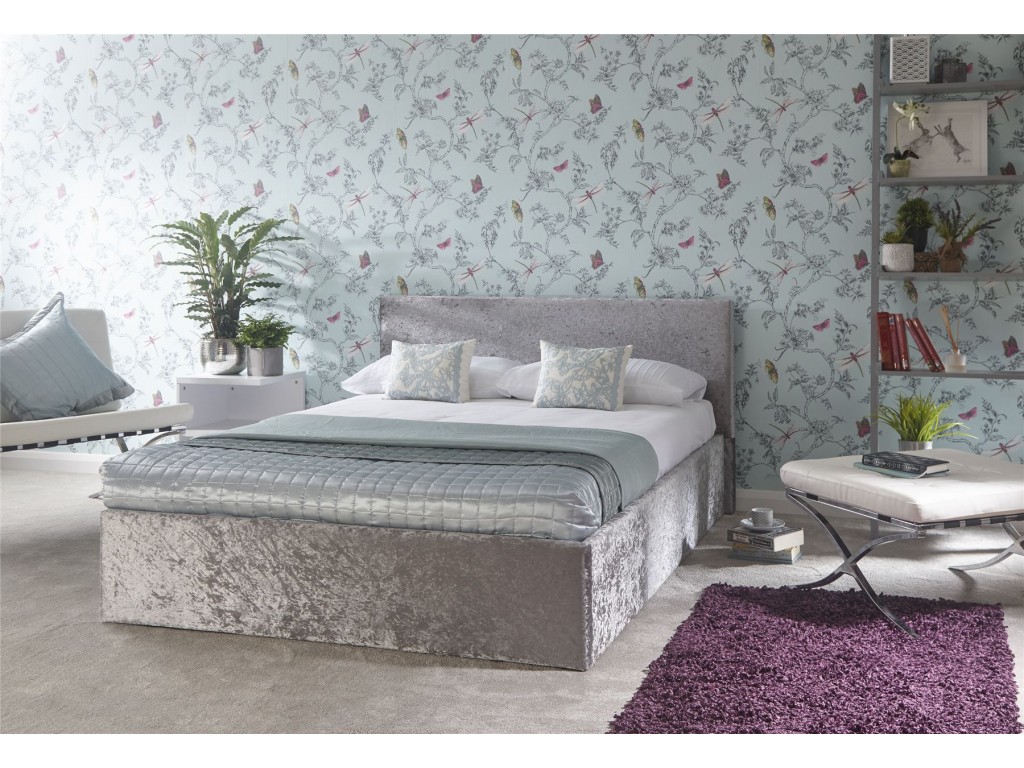 End Lift Crushed Velvet Silver 120cm 4ft Small Double Ottoman Bed End Lift Crushed Velvet Silver 120cm 4ft Small Double Ottoman Bed