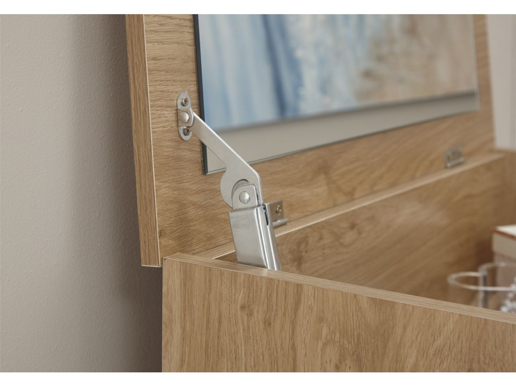 Modern Oak Compact Lift Up Mirror Dressing Table Stool Set