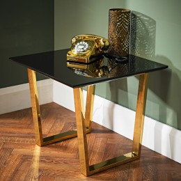 Antibes High Gloss Lamp Table with Polished Gold Legs