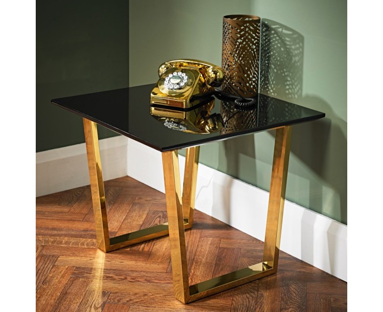 Antibes High Gloss Lamp Table with Polished Gold Legs