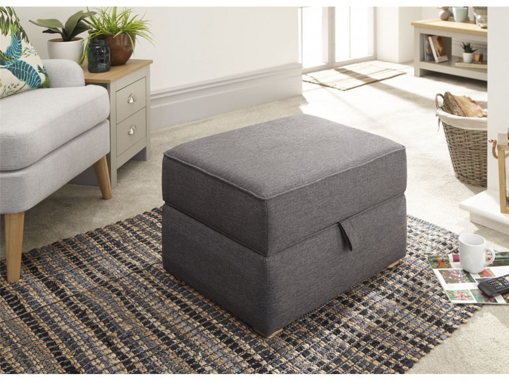 Dauphine Charcoal Grey Hopsack Square Lift Up Storage Footstool
