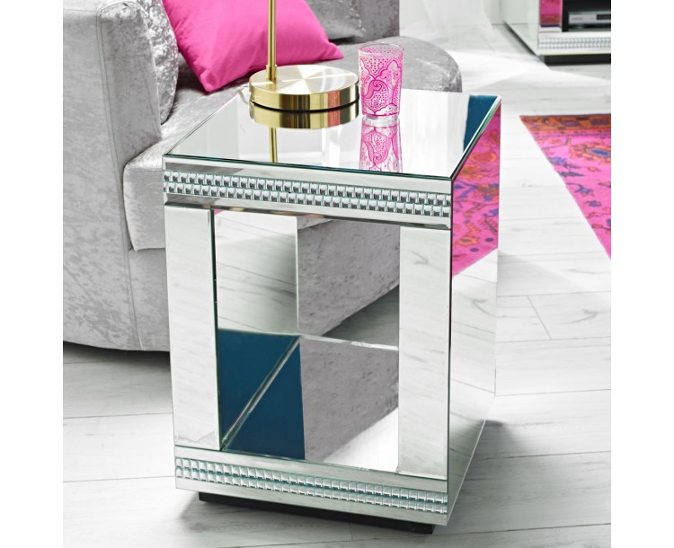 Biarritz Cube Mirrored Lamp Table