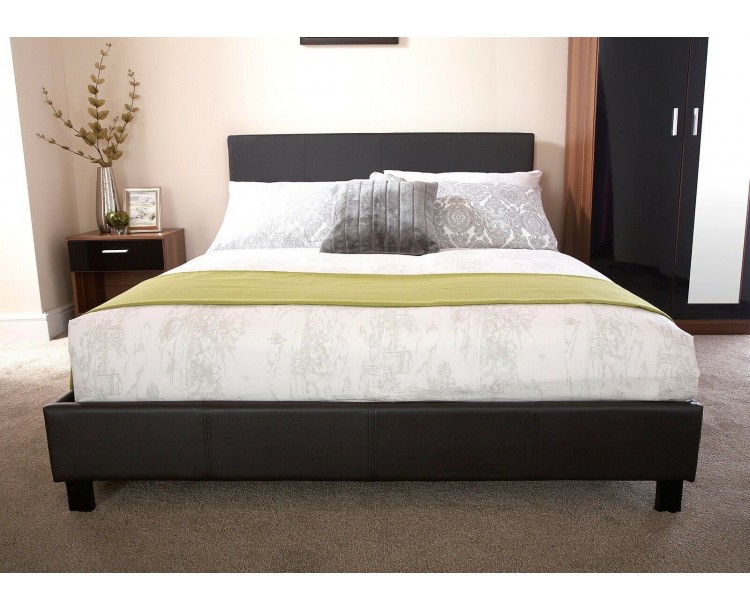 3FT Faux Leather Single Bed Frame with Headboard Black