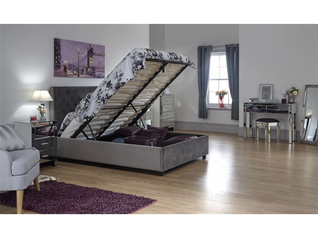 Grey Utah 5ft Kingsize 150cm End Lift Storage Ottoman Bed Frame