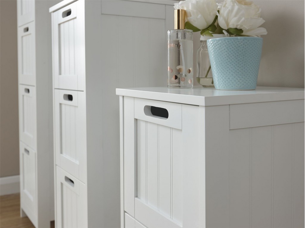 White Modern Colonial 2 Drawer Bathroom Slim Chest Storage Unit