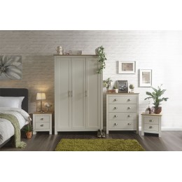 Lancaster 4 Piece Bedroom Set 3 Door Wardrobe 4 Drawer Chest Bedside Table Cream