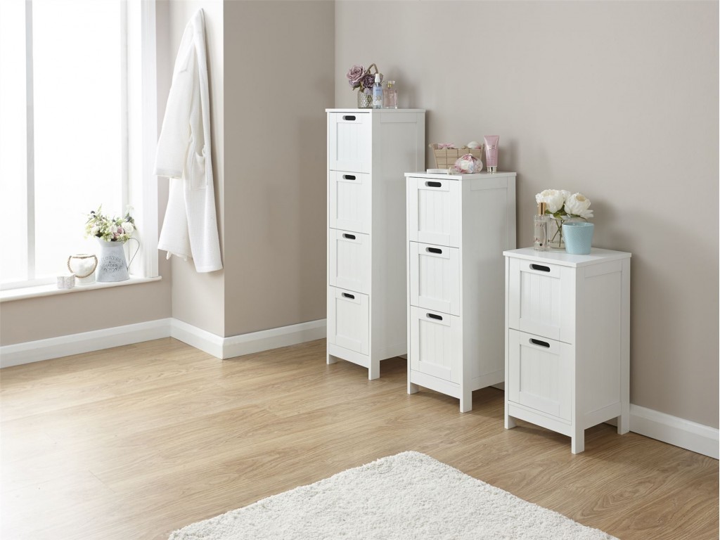 White Modern Colonial 2 Drawer Bathroom Slim Chest Storage Unit