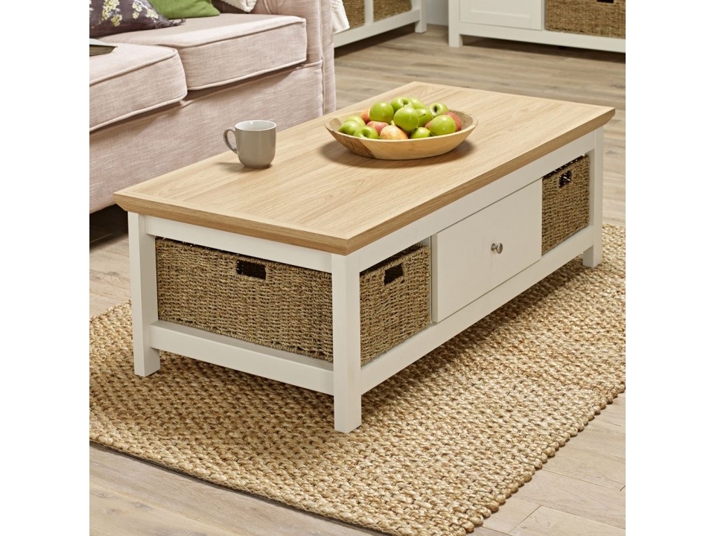 Cotswold Cream 1 Drawer 2 Storage Baskets Coffee Table