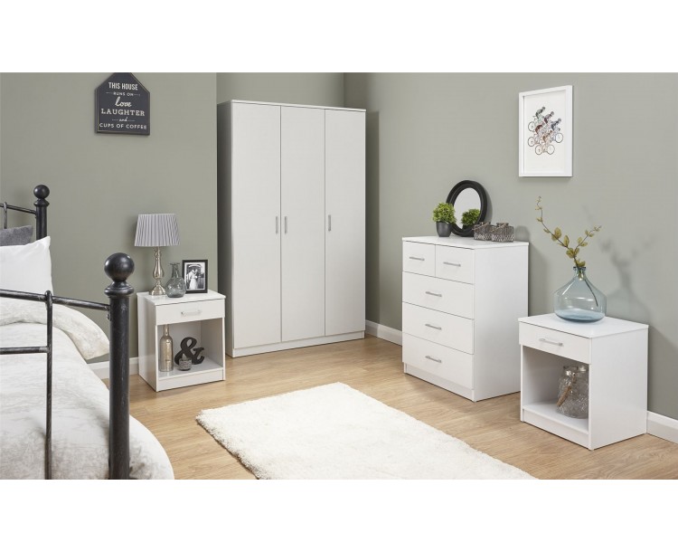 Panama 4 Piece White Bedroom Furniture Set  Wardrobe Chest of Drawers Bedside