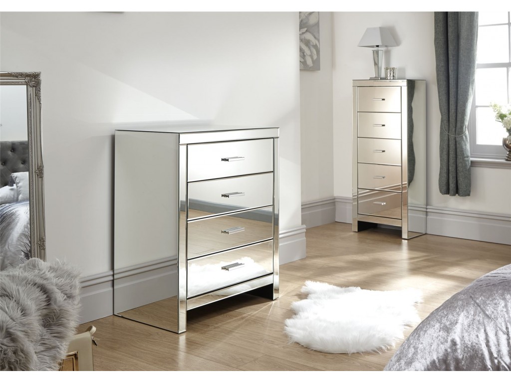 GFW The Furniture Warehouse Venetian 4 Drawer Chest Clear Mirror Finish