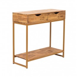 Mirelle Console Table Solid Oak Gold Metal Frame