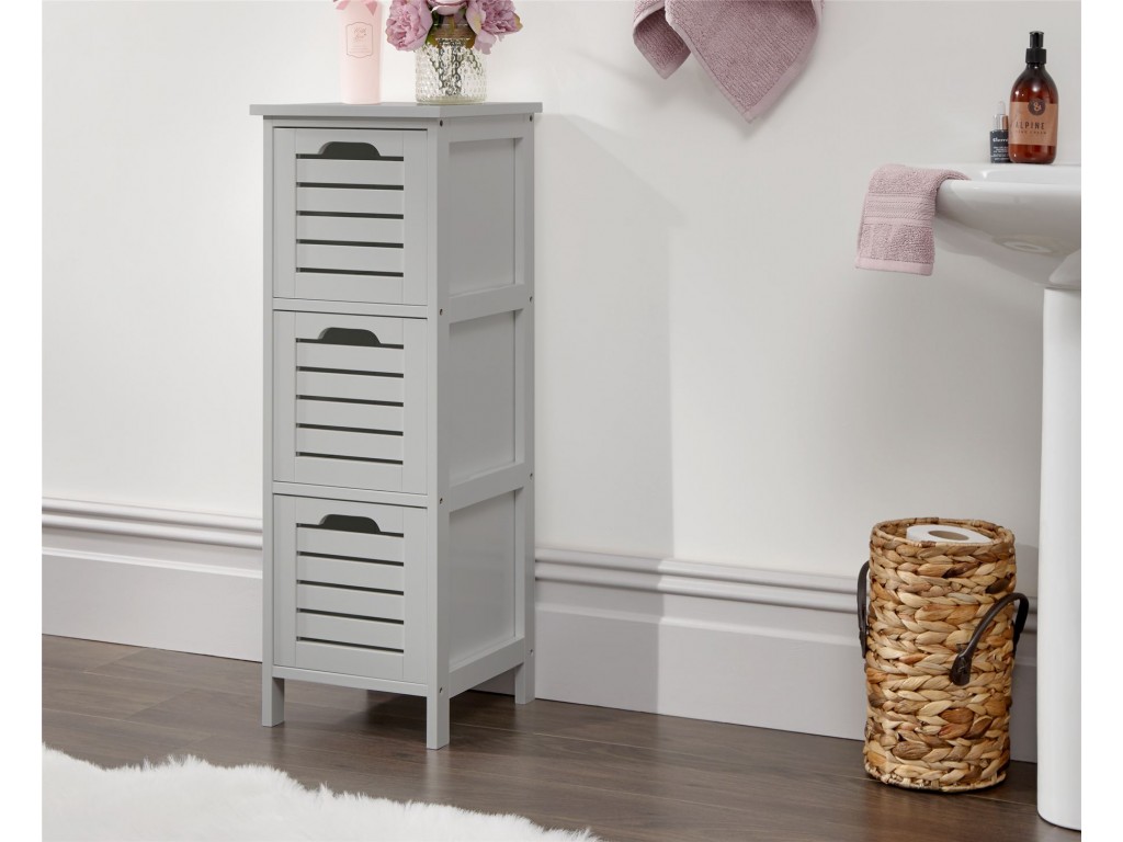 Grey Bergen Scandinavian 3 Drawer Slim Occasional Storage Unit