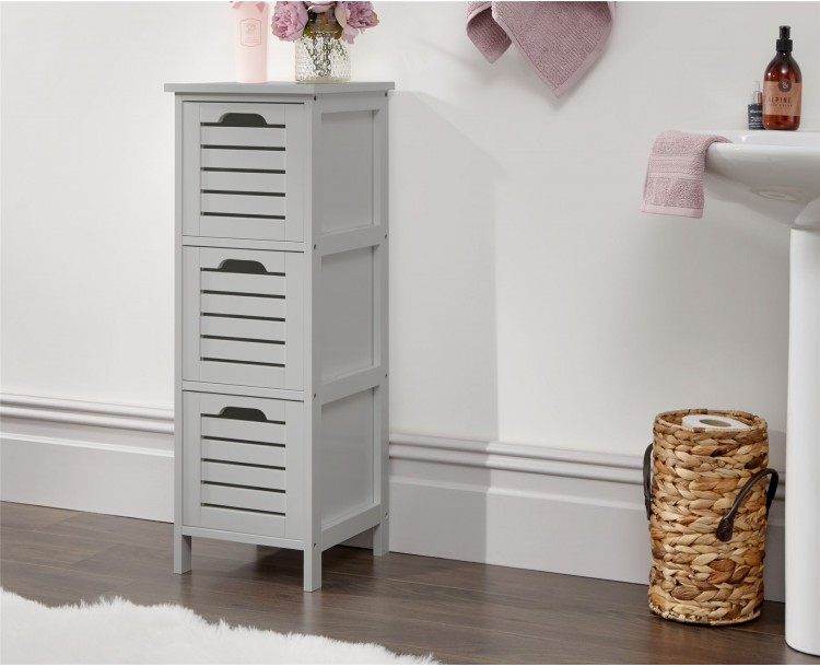 Grey Bergen Scandinavian 3 Drawer Slim Occasional Storage Unit
