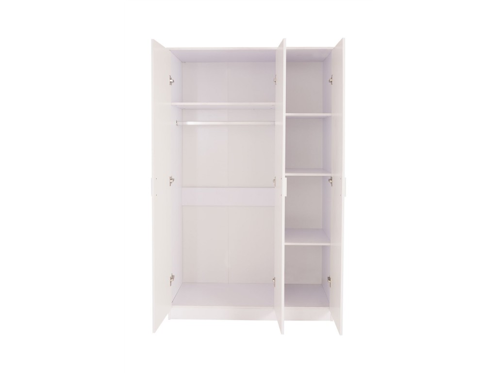 High Gloss White Ottawa 3 Door 4 Shelves Bedroom Wardrobe