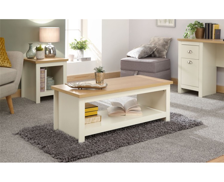 Lancaster Living Room Coffee Table with Shelf Cream