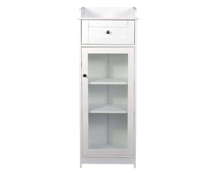 Alaska White Glass Tall Storage Cabinet
