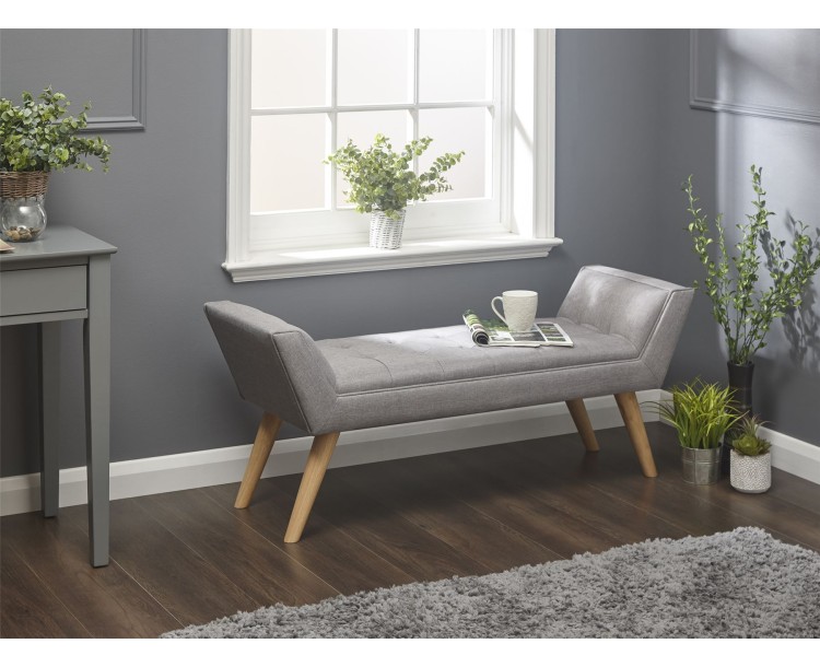 Milan Upholstered Bench Grey Hopsack