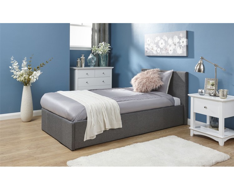 Grey Fabric 3FT Single 90cm End Lift Storage Bed Frame