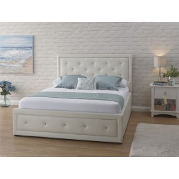 White Hollywood Faux Leather 3FT Single 90cm Ottoman End Lift Up Bed Frame