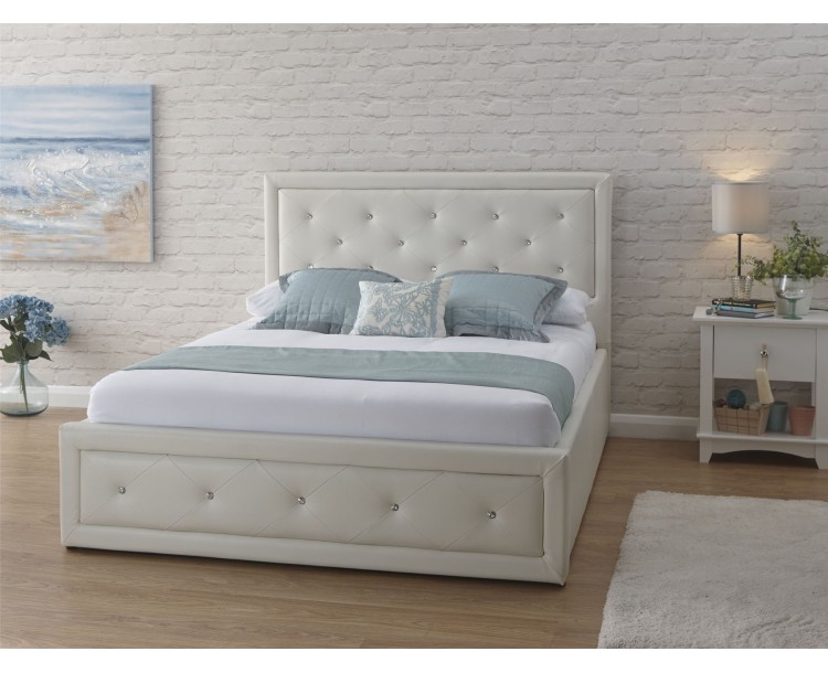 White Hollywood Faux Leather 3FT Single 90cm Ottoman End Lift Up Bed Frame