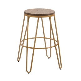 Ikon Wood Seat with Gold Effect Hairpin Legs Bar Stool