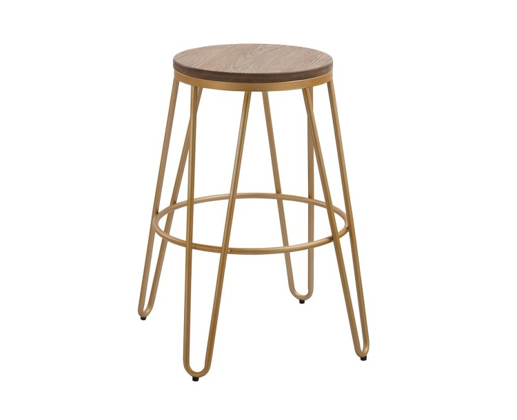 Ikon Wood Seat with Gold Effect Hairpin Legs Bar Stool