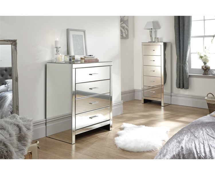 Venetian 4 Drawer Chest Clear Mirror Finish Bedroom Furniture