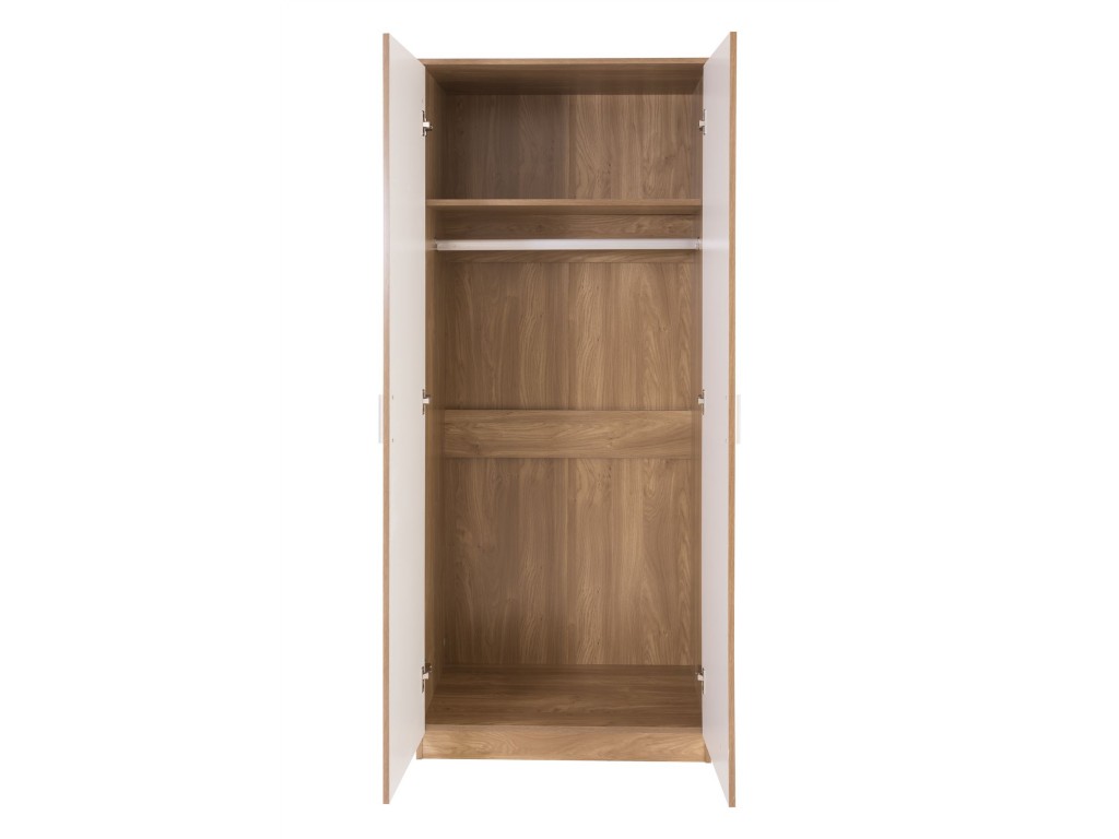 Ottawa White Oak 2 Door 1 Shelf Mirror Wardrobe Bedroom Furniture