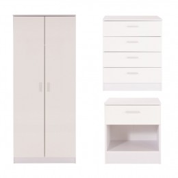Ottawa 3 Piece Bedroom Set 2 Door Wardrobe 4 Drawer Chest Bedside Cabinet White