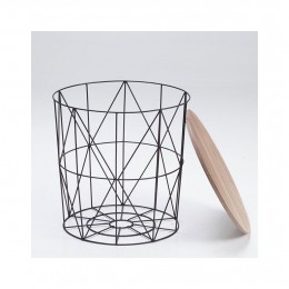 Cosmo Cage Table Black with Oak Finish Top