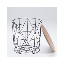 Cosmo Cage Table Black with Oak Finish Top